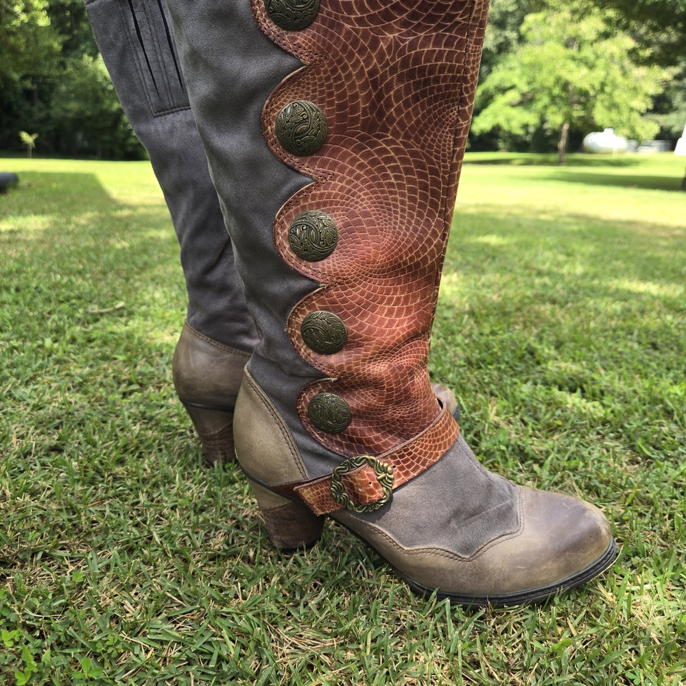 Lartiste Chic Brown and Gray Heeled Boots